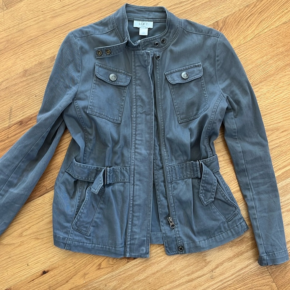 Ann Taylor loft gray cotton military style jacket